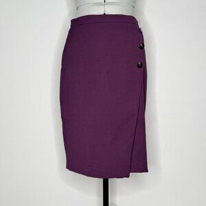 Ann Taylor Purple Wrap Front Pencil Skirt with Button Detail